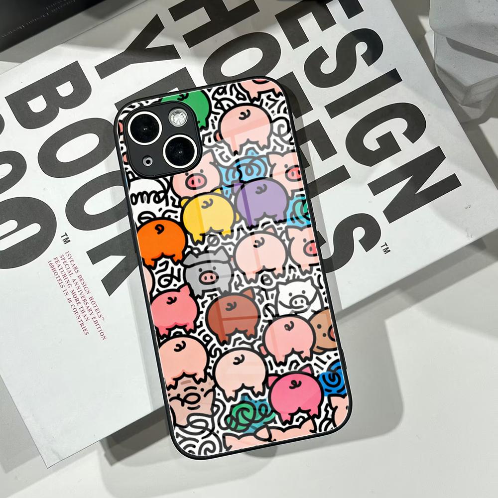 Cute Pig Doodle Phone Case Tem - đánh giá và giá Pc Case Tempered Glass